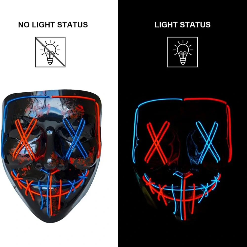 LED Neon Halloween Face Mask - Red & Blue